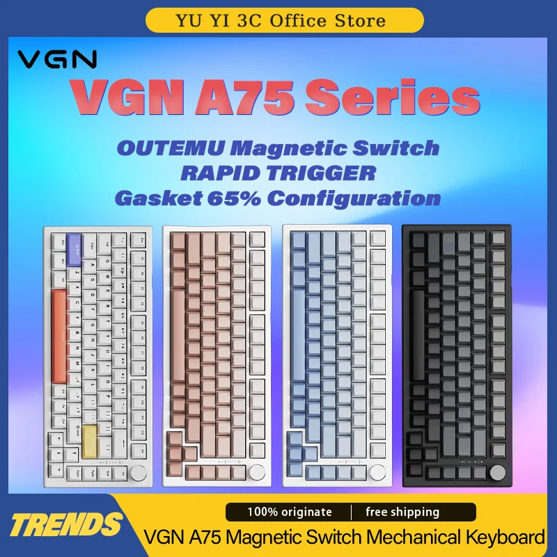 VGN A75 Mechanical Keyboard E-sport OUTEMU Magnetic Switch Hot Swappable Gasket RT Trigger Customized RGB Side Engraved Keycaps