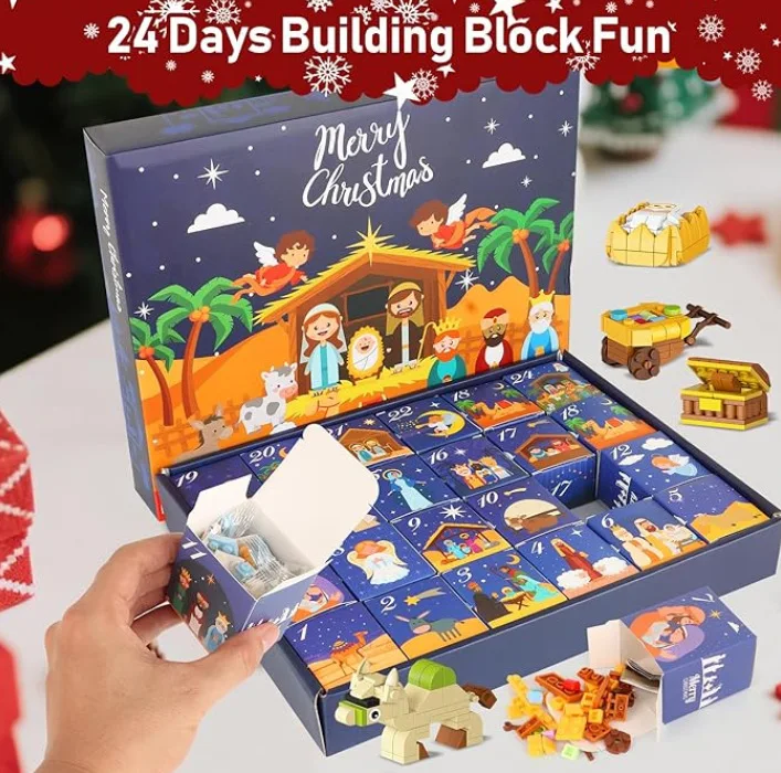 Christmas Advent Calendar Miniature Nativity Figurine Set Nativity Playset, 24 Days Christmas Countdown Calendar