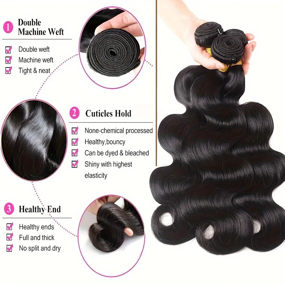 Yyong Body Wave Bundles 1/3/4 Bundles Brazilian 100%  Human Hair Weave Bundles 8-26 Inches Remy Human Hair Extensions