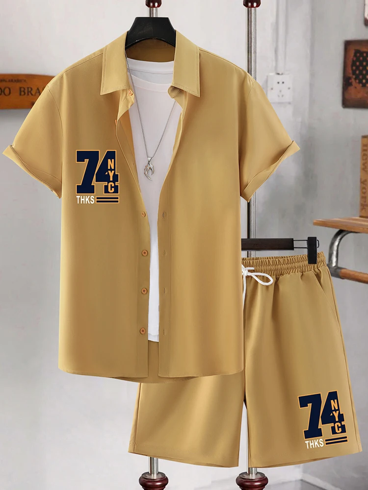 2026 New Men's Short-Sleeve Shirt Shorts Set Beach Resort Style Casual Activewear Set Summer Plus Size Comfortable Mens Clothing