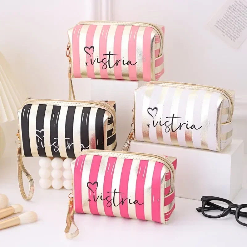 Portable Striped Makeup Bag, Small Size, High-Value Handbag, Mini Portable Makeup Storage Bag, Waterproof Women's Bag CS013