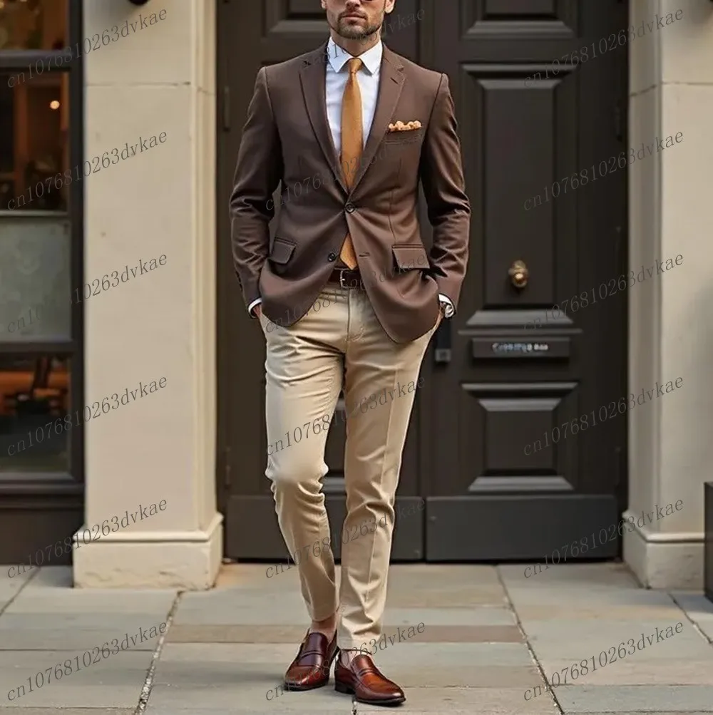 

New Formal Occasions 2 Colors Men Suit Wedding Party Prom Groom Groomsman Business Male Tuxedos 2 Piece Set Jacket Pants