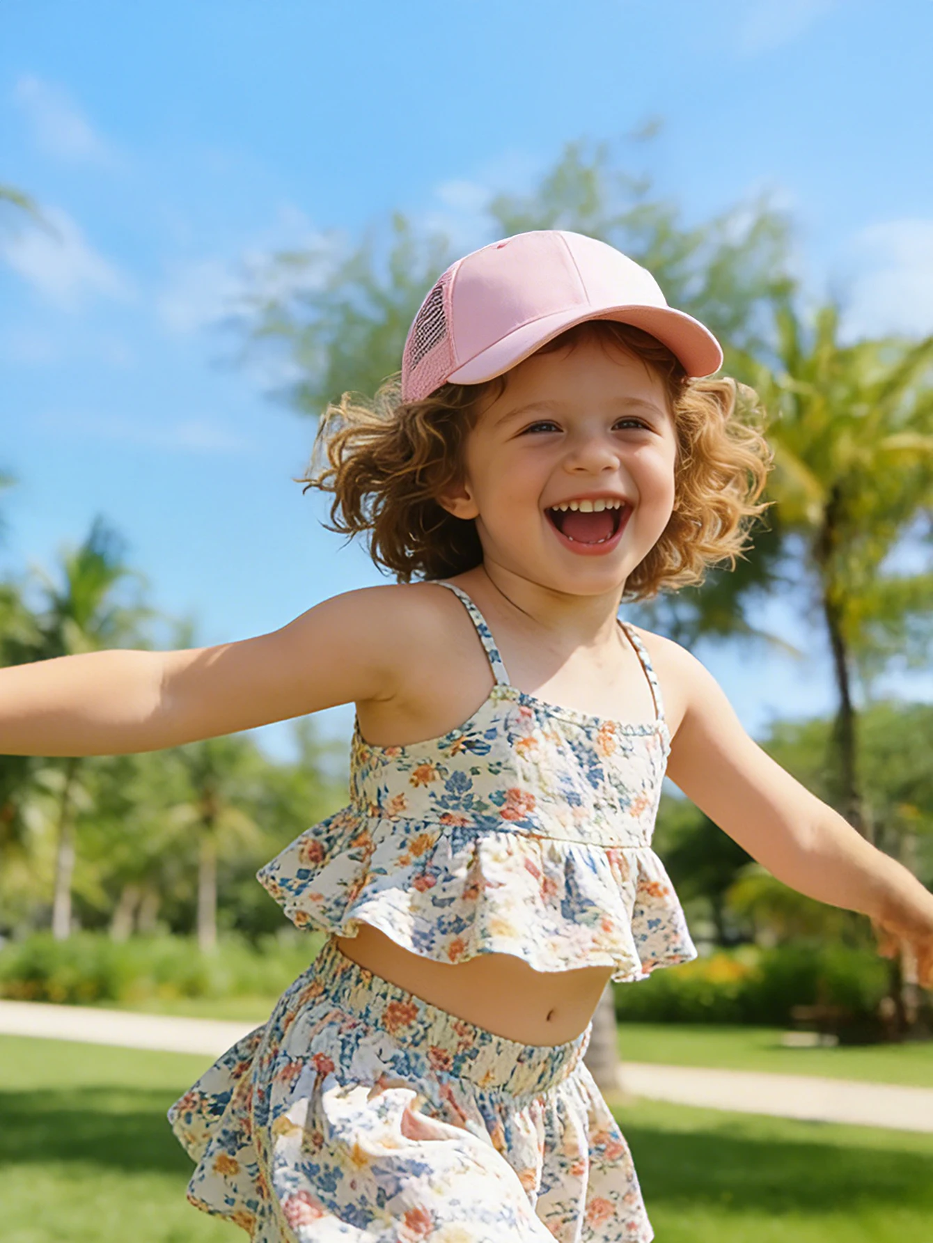 1 pc solid color mesh baseball cap, adjustable outdoor casual hat, suitable for girls and boys aged 3-8, travel sun protection - view 3