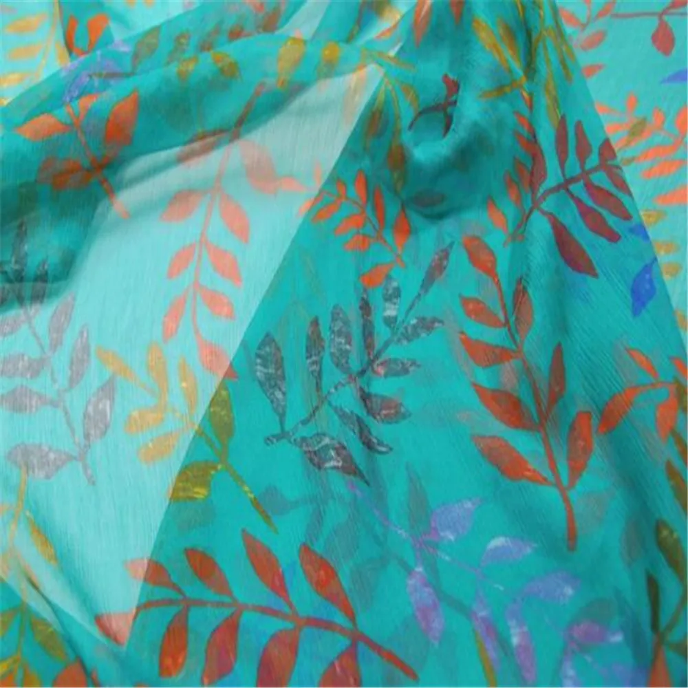 Breathable Graceful Soft Beautiful Leaf100% Pure Silk Crinkle Chiffon Fabric for Fashion Gilr Autumn Scarf