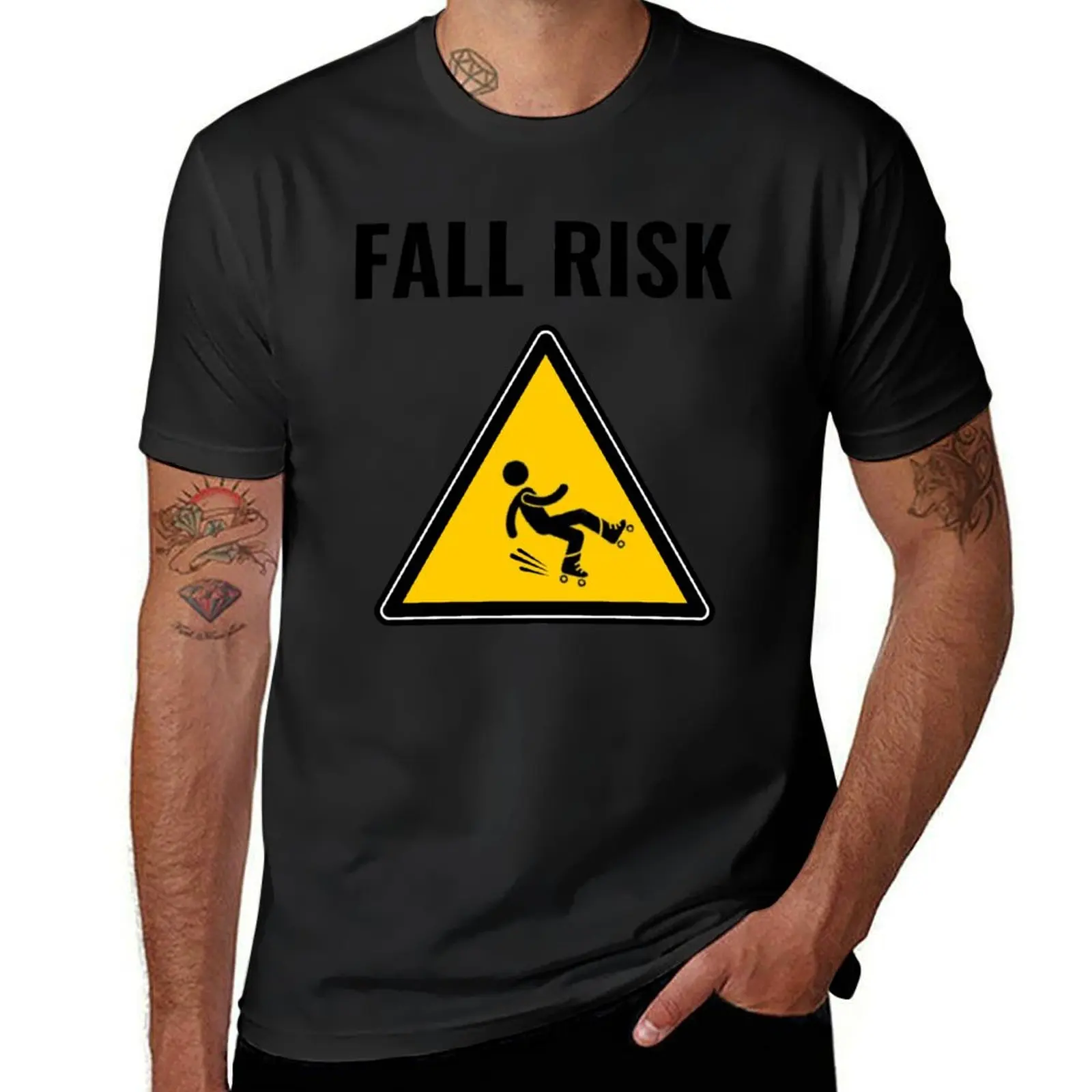 Fall Risk - Roller Skater Falling Sign Funny T-Shirt boys animal print vintage clothes new edition plus sizes men workout shirt