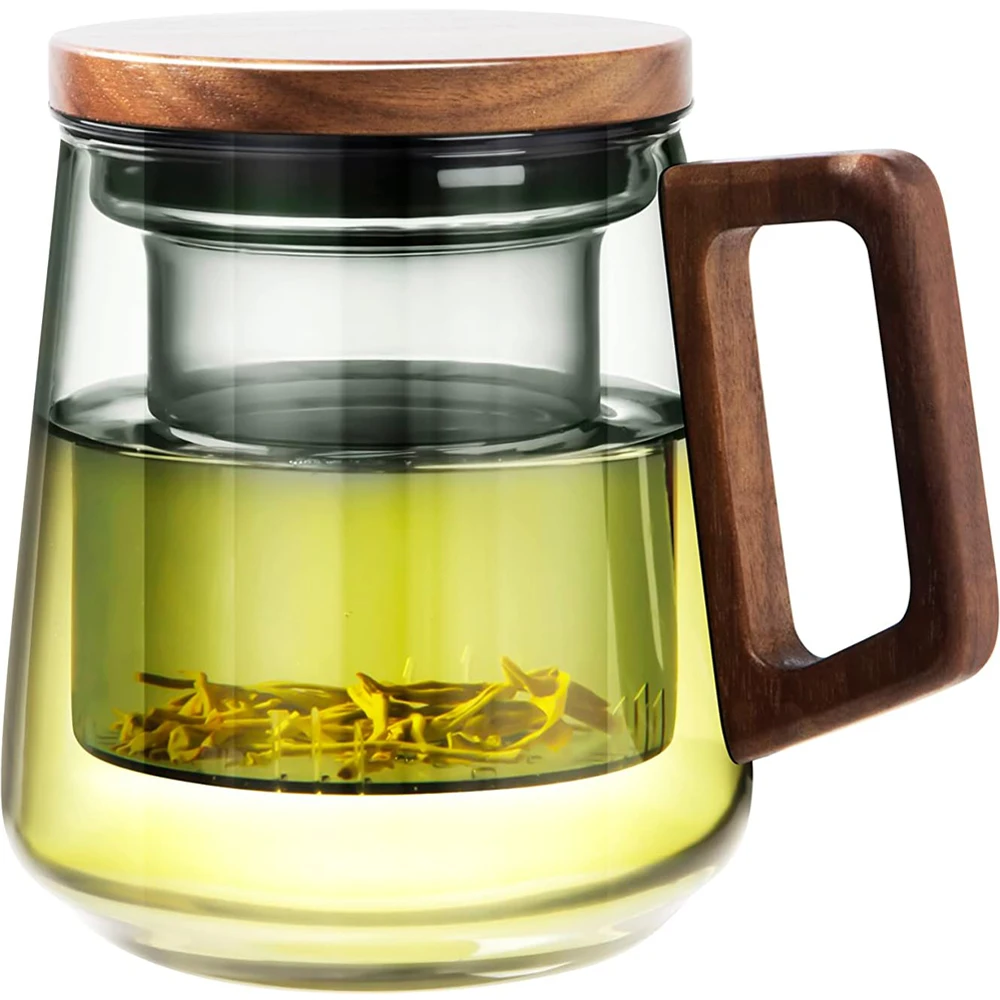 Glas-Teekanne mit Holzdeckel und Griff, Enchanti-Teekanne, 525 ml, Glas-Teekanne mit Teesieb, Enchantipot Magic Teekanne