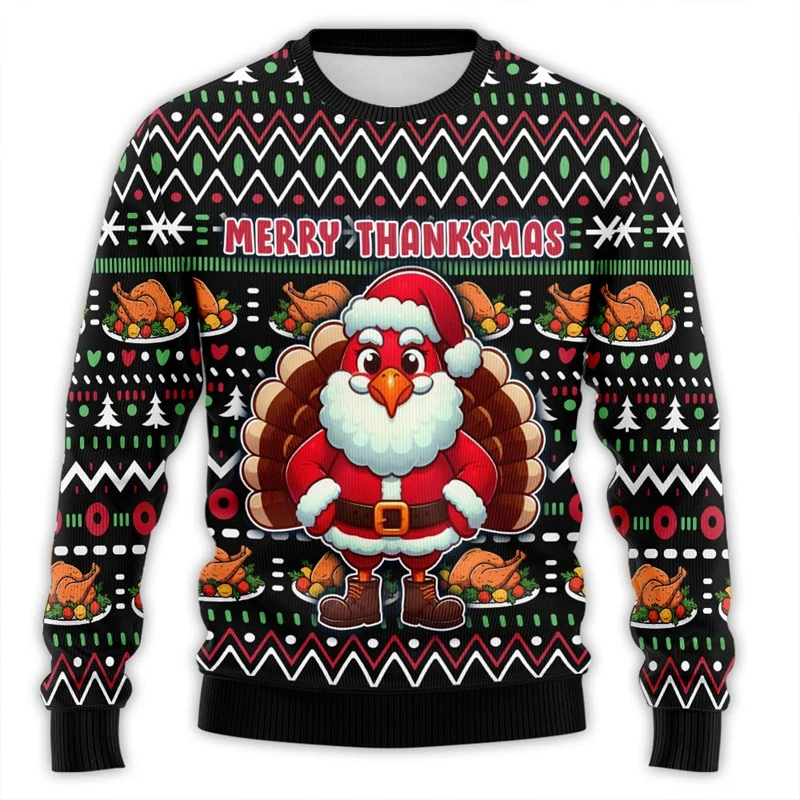 

2025 Festival Hot Sale Thanksgiving Day Unisex Fashion Slim Sweater Turkey 3D Printed Sweatshirts Casual Tops Kids Gift Clothing