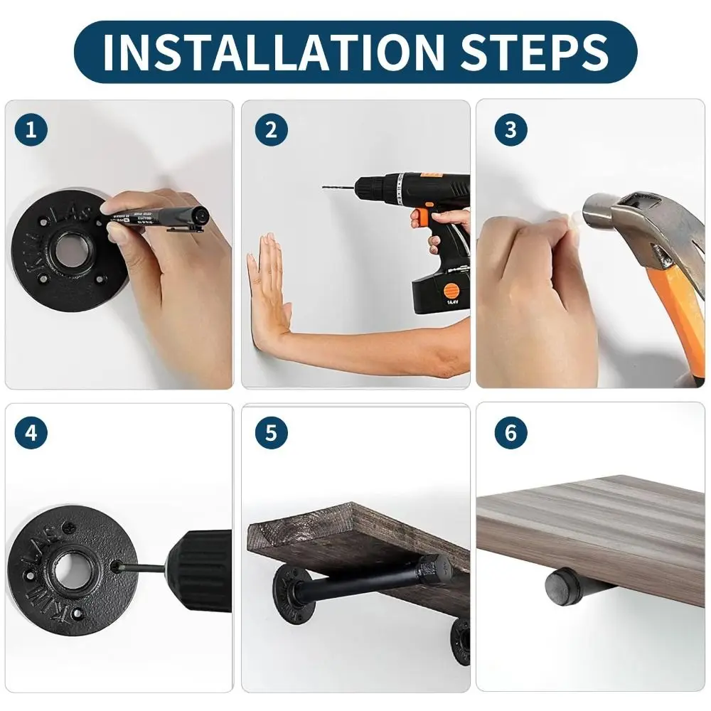 

4pcs Black Iron Pipe Wall Floating Shelf Holder Fine Workmanship Heavy Duty Floating Shelf Support Industrial Decor