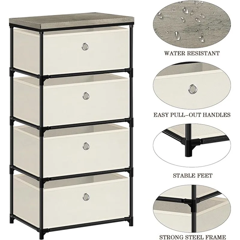 Fabric Storage Chest, Drawer Clothes Organizer - 4 Drawers Storage Organizer Unit for Closet, Easy Assembly Closet Dresser