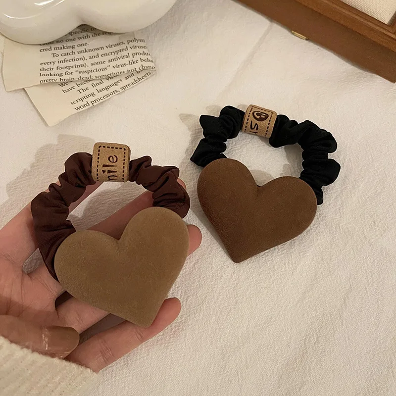 Koffie Kleur Hart Hangend Haar Touw Meisje Leuke Strik Haarbanden Elastische Rubberen Haarbanden Haaraccessoires Voor Vrouwen