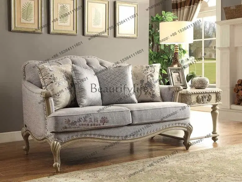 American country solid wood French double triple sofa European living room carved sofa combination
