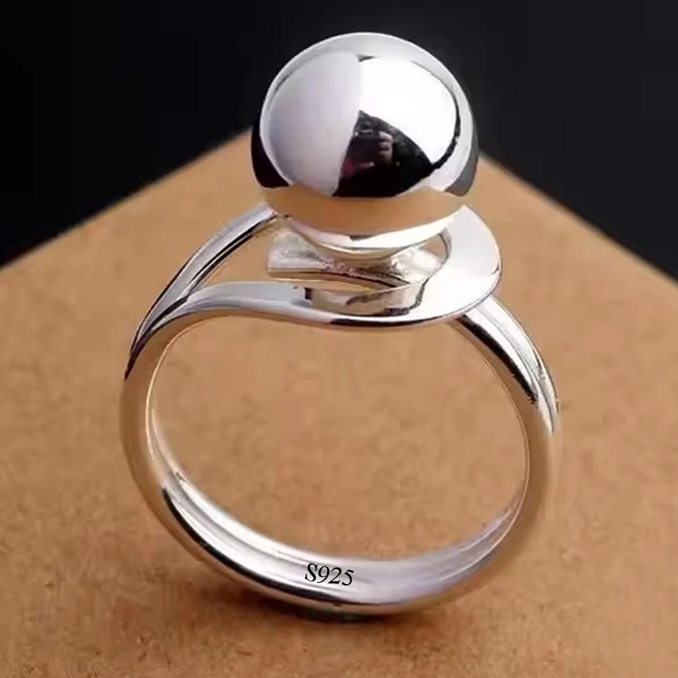 PANJBJ Echt 925 Sterling Silber Retro Runde Ring Für 2 Rigns Frauen Kette Vintage Edlen Schmuck Minimalistischen Zubehör Geschenk