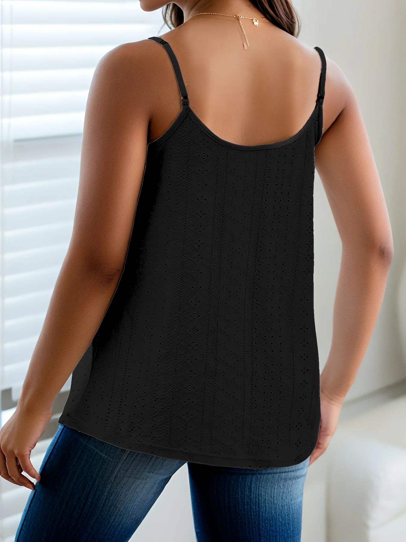 Chic Plus Size Women's Eyelet Tank Top with Spaghetti Straps Perfect for Casual Wear