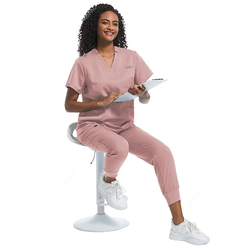Medical Scrubs Uniform Women Nurse Scrub Set Unisex Pocket Top Zipper Pants 2 Piece Joggers Suits Nursing Operating Room Clothes