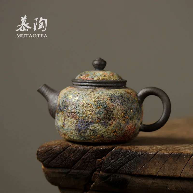 Mutaoyu Japanese-Style Rock-Fired Teapot, Handcrafted Iron-Body Maker, Home-Use Kung Fu Tea Set, Creative Ball-Hole Single Pot