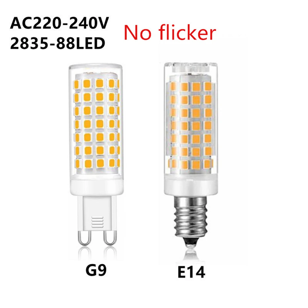 6pcs G9 LED Blub E14 No Flicker 88leds SMD2835 Corn 220V 9W PC Ceramics Chandeliers Light White Warm White Lighiting LED Lamp