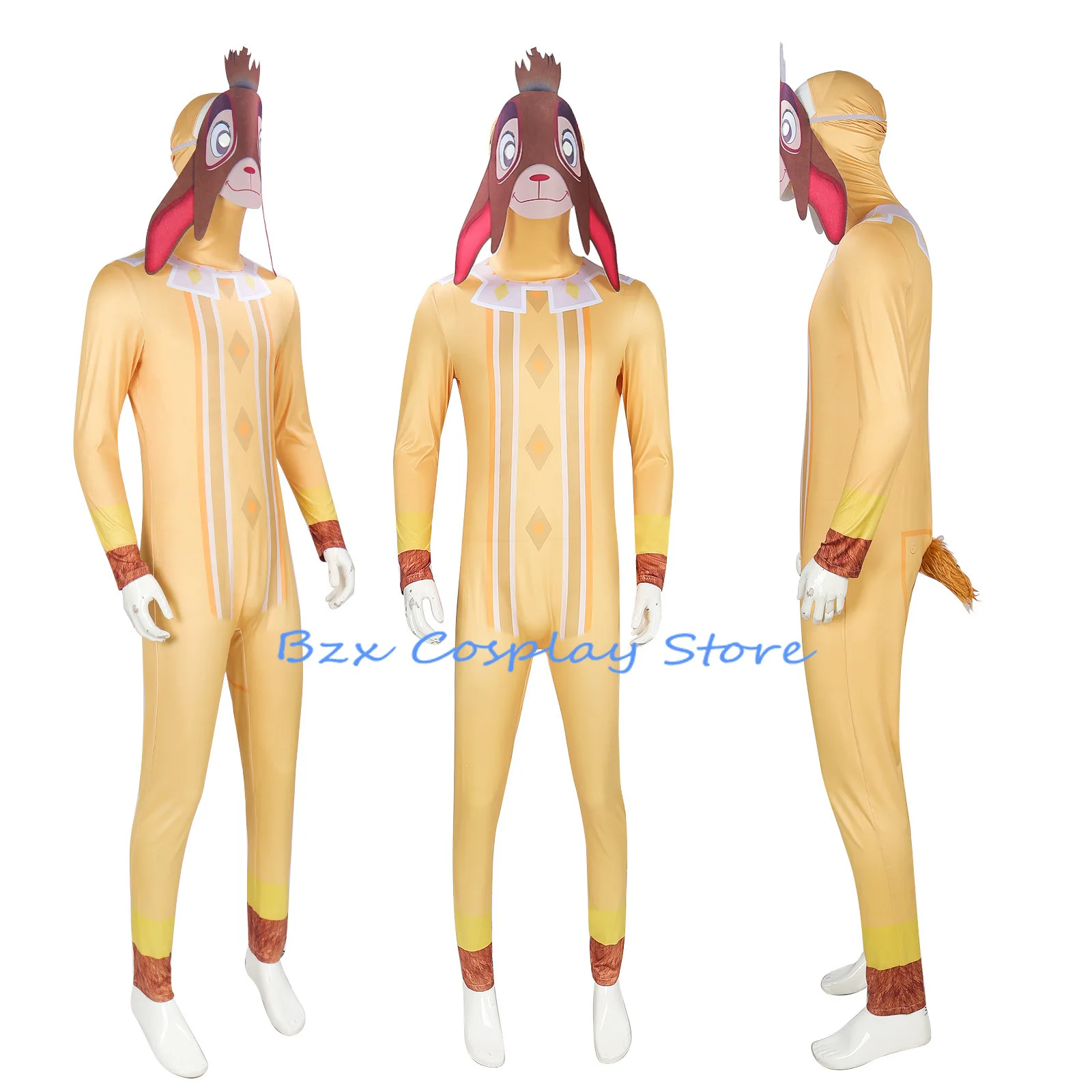 Lovely Sheep Valentino Cosplay Jumpsuits Anime Yellow Sheep Costume Bodysuit Mask Set Halloween Party Play pajamas for Adult Kid