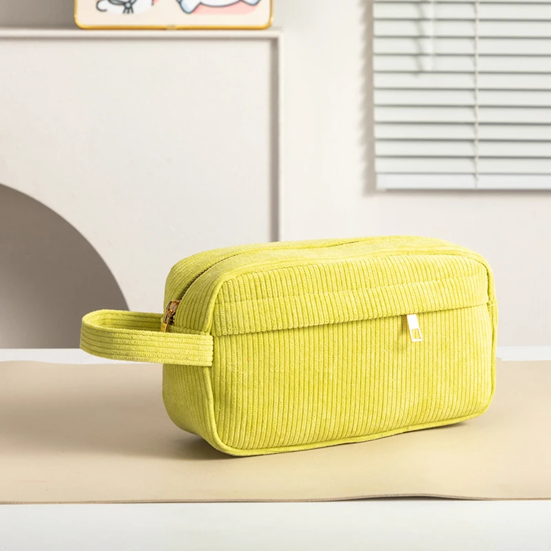 DHL100pcs Cosmetic Bags Corduroy Large Capacity Plain Pillow Shaped Long Travel Light Protable Makeup Bag With Wrist