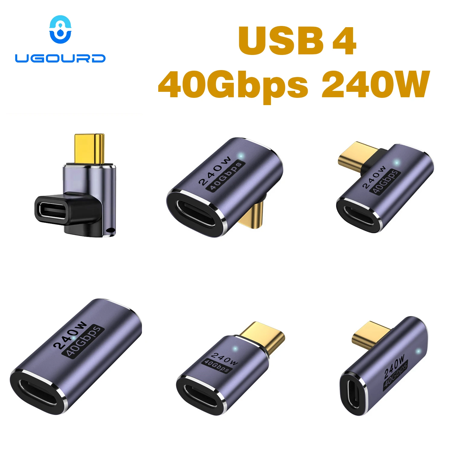 UGOURD USB4 adaptor USB C ke USB C Thunderbolt 3/4 40Gbps kabel ekstensi OTG adaptor tipe C konverter laki-laki ke Perempuan untuk Laptop