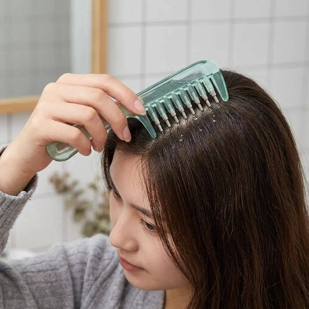 Built-In Liquid Reservoir Scalp Liquid Applicator Comb Rolling Metal Teeth Anti-Frizz Essential Oil Massage Comb with Dust Cover