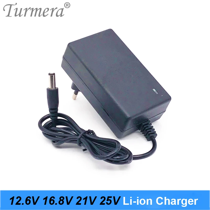 Turmera 12.6V 16.8V 21V 25V 2A 18650 Lithium Battery Charger DC5.5*2.1MM for 3S 4S 5S 6S 12V to 25V Screwdriver Battery Pack Use