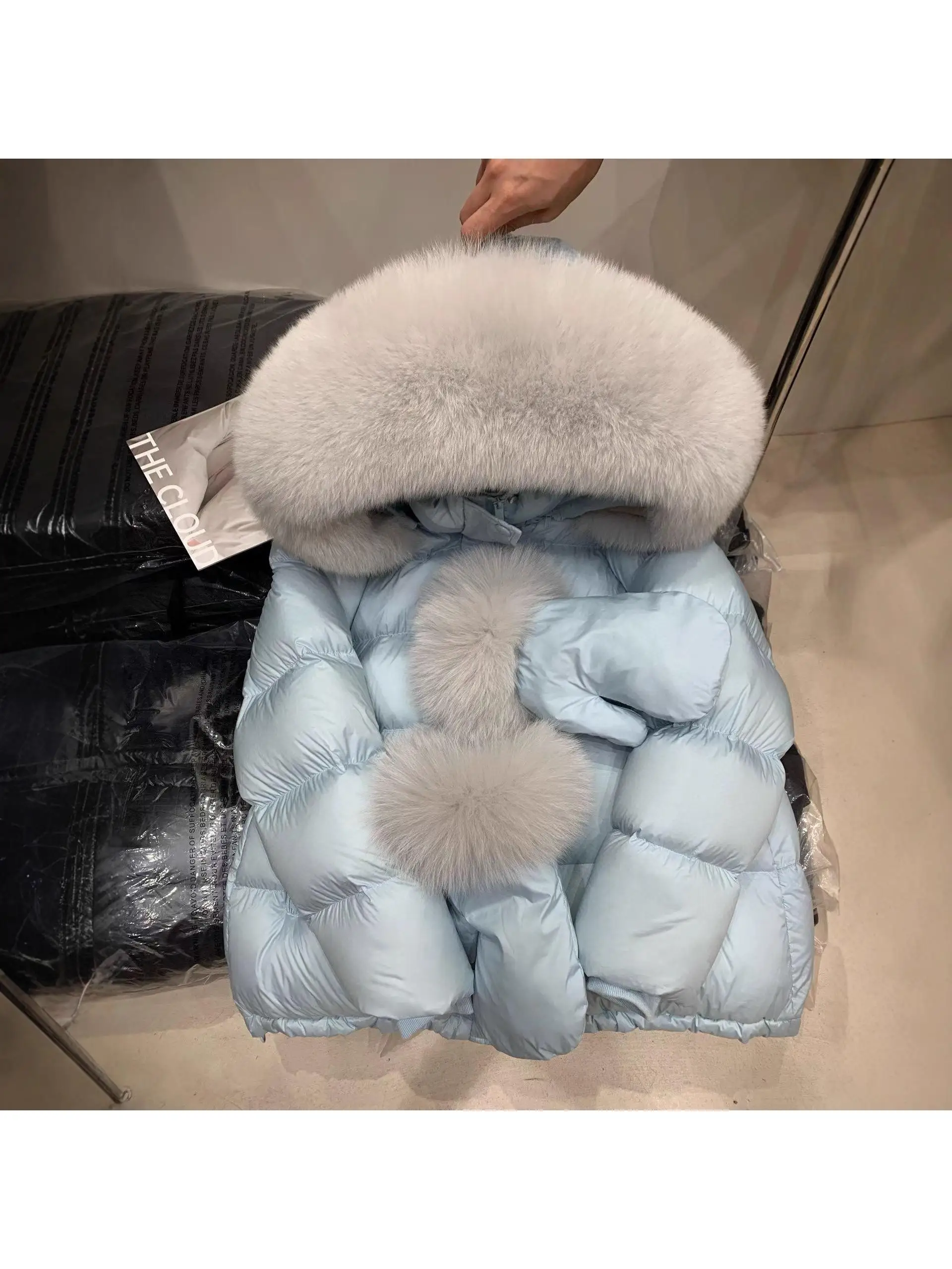 

Women's Mid-Length down Jaet Padded Coat Du Feather Large Fur Collar Waist-Cinching Slimming New Sle Small Size Bread