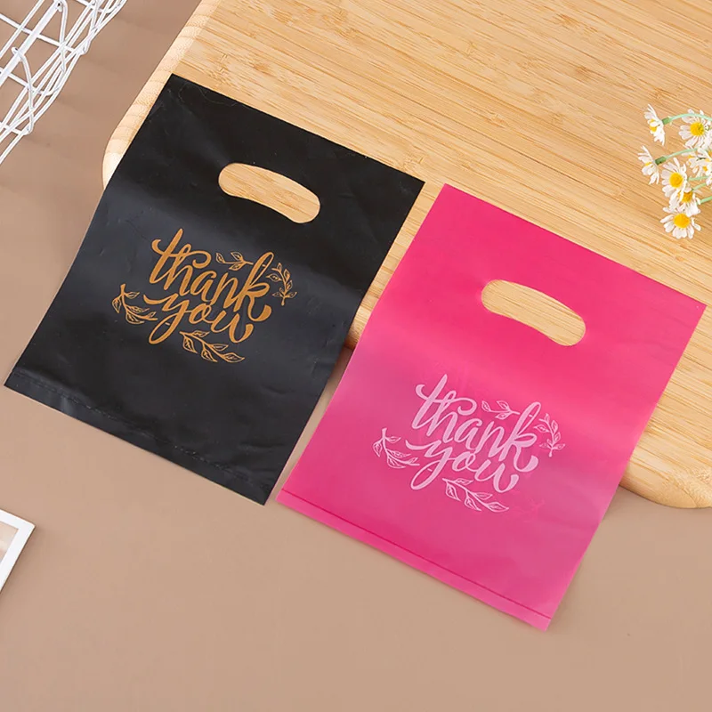 100/50/10 قطعة شكرا لك حقائب للهدايا الزفاف عيد ميلاد ضيف هدية التفاف أكياس متجر بلاستيكي الأعمال الصغيرة الحلوى المعجنات مخزن التعبئة والتغليف