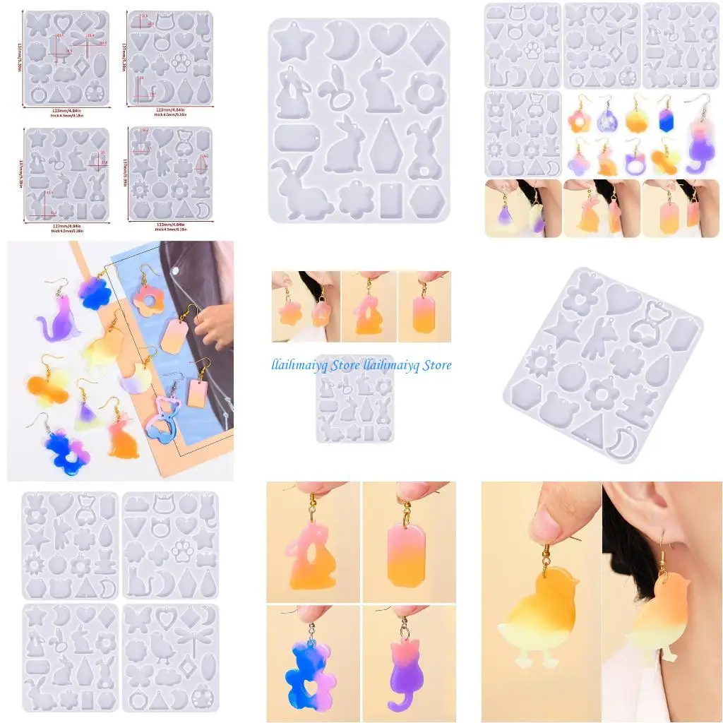 573B قالب من السيليكون الناعم شخصية على شكل حيوان أقراط قوالب هندسية حلقات الأذن قالب الايبوكسي لعشاق الحرف اليدوية ذاتية الصنع #1