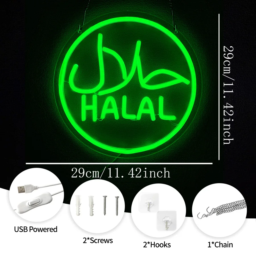 Halal Neon Sign For Wall Decor,Led Neon Light For Beef Chicken Snack,Halal Hanging Door,Restaurants,Store,Bar,Kitchen,Party