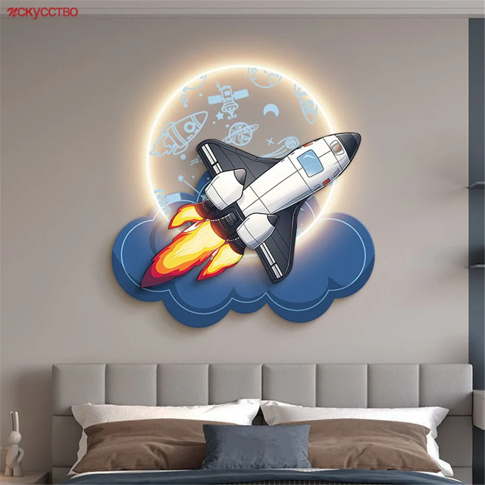 رائد الفضاء المركبة الفضائية الديكور اللوحة وحدة إضاءة LED جداريّة مصباح غرفة الأطفال السرير الحضانة دراسة الشمعدانات جدارية الممر الممر ضوء #1