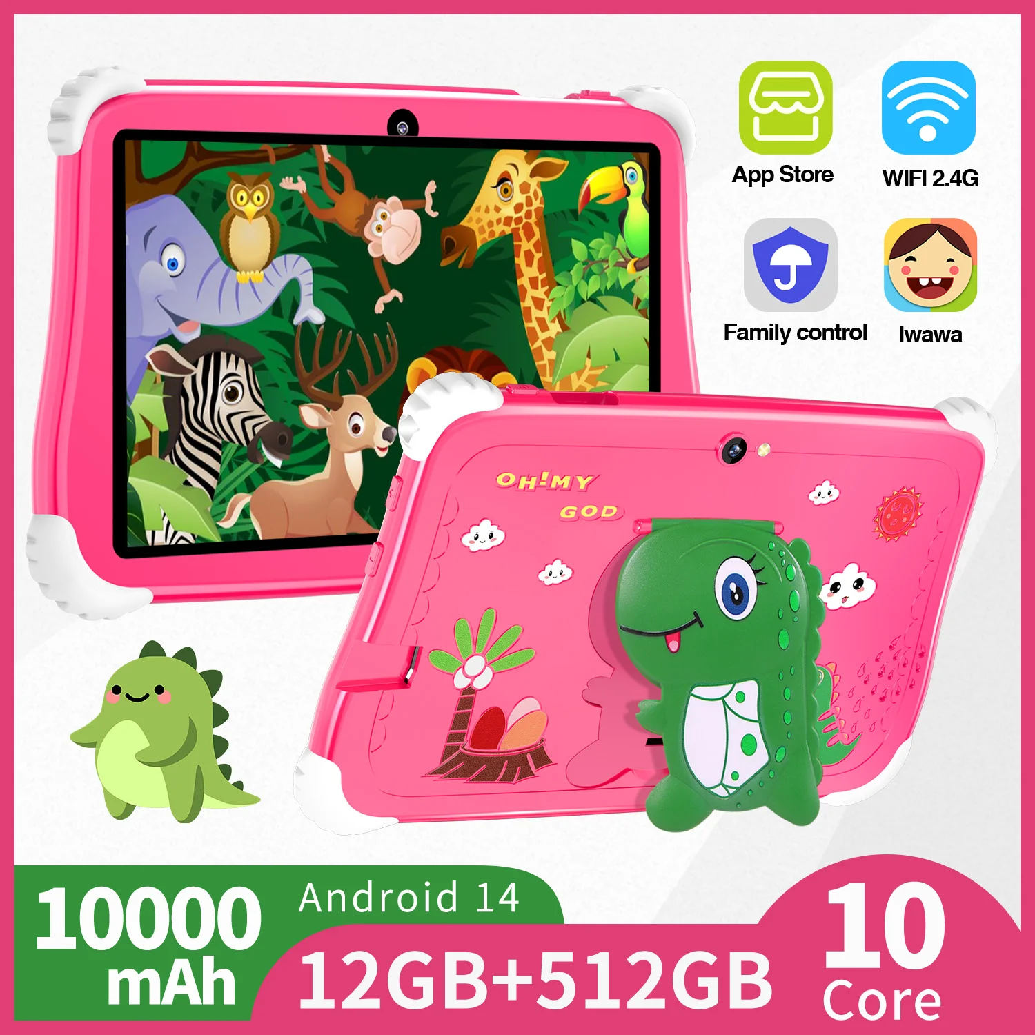 

New Kids Dinosaur Tablet 7 inch 12GB RAM 512GB ROM Bluetooth5.0 5G Snapdragon 888 Android 14 16MP+32MP Portable Comes with stand