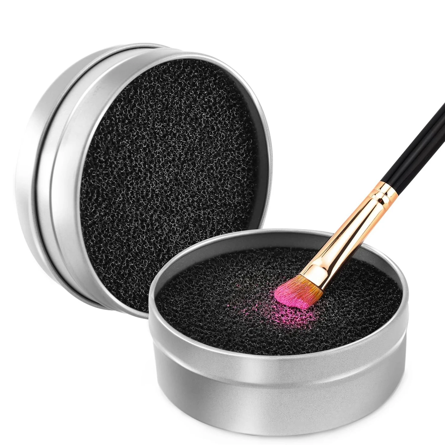 Esponja limpiadora de brochas de maquillaje, caja de hierro de Color, esterilla de limpieza, kit de limpieza cosmética