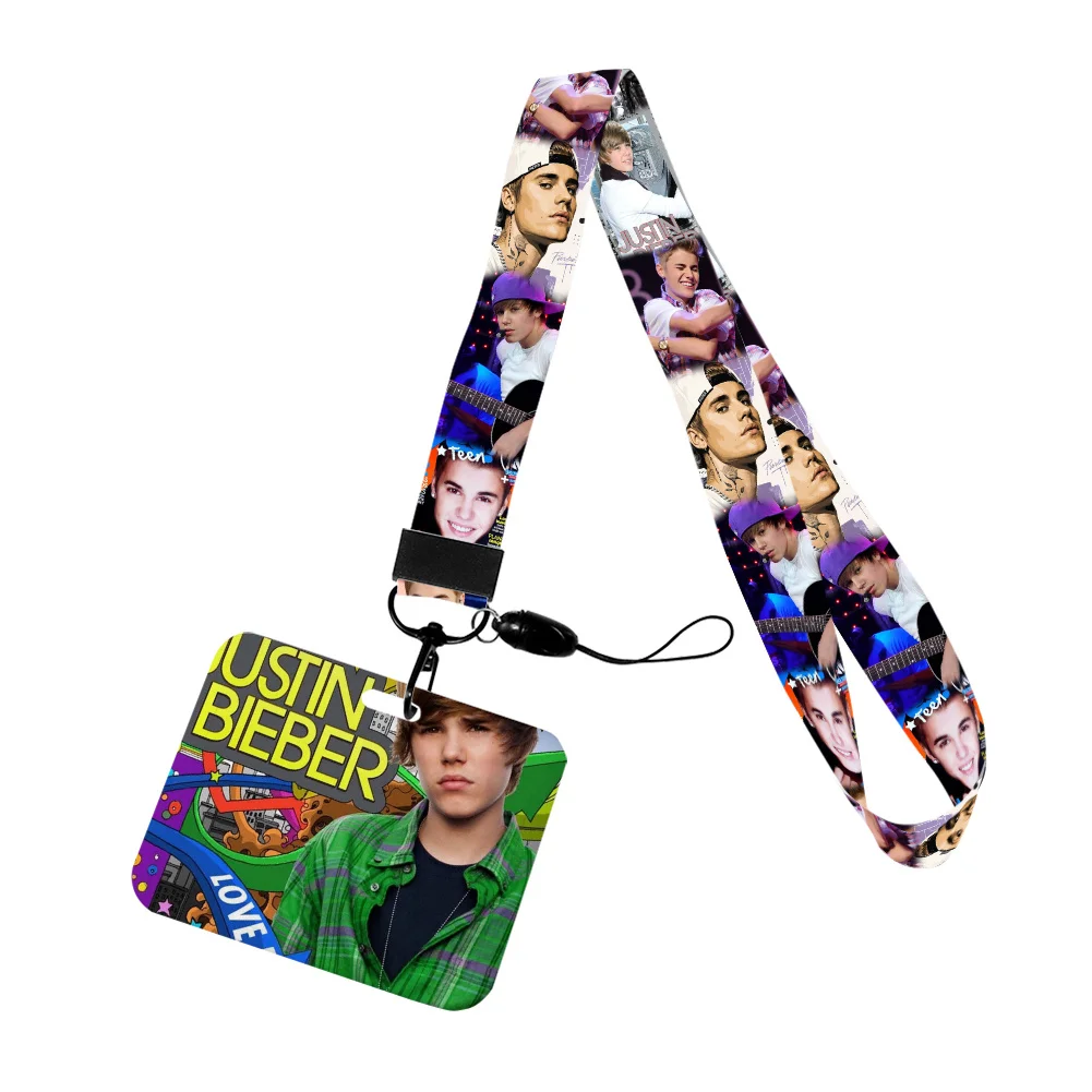 Famous Singers B Work Card Holder Work Justin Name Badge with Keychains Student Id Card Lanyard Holder Accessories