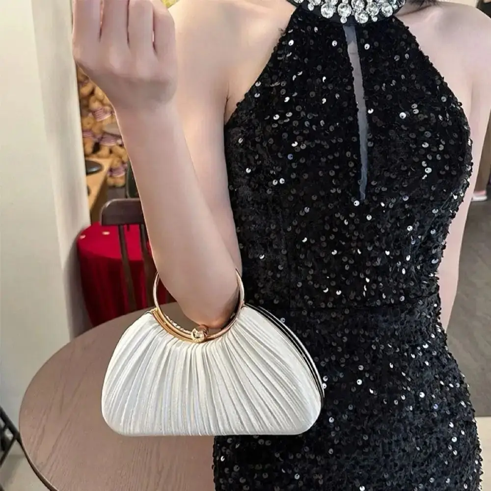 

Exquisite Evening Banquet Bag Light Luxury Portable Satin Pleated Handbag Solid Color Temperament Elegant Crossbody Bag Outdoor