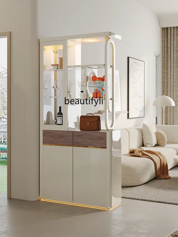 Entrance partition Light luxury modern cream wind double-sided screen Wind room Wine cabinet Locker