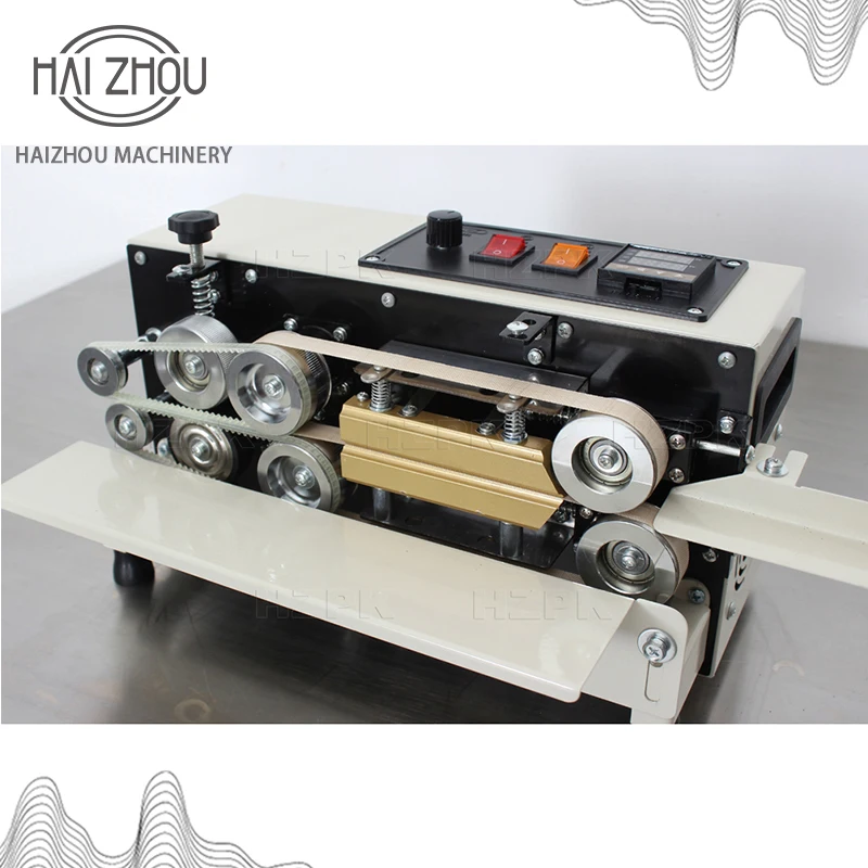 HAIZHOU MINI Sealer Continuous Band Sealing Machine For Plastic Bag and Date Impress Coding Tabletop Small Size FR-400