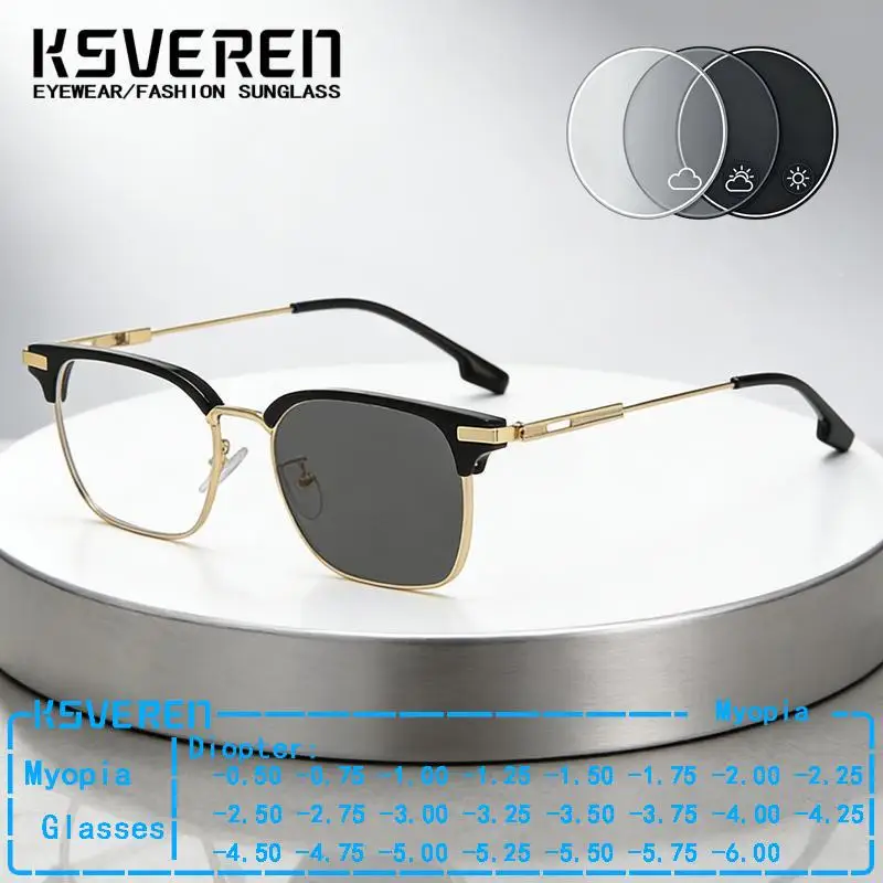 TR90 Square Photochromic Myopia Glasses Men Women Fashion Discolor Prescription Eyeglasses Negative Diopter Driving Eyewear