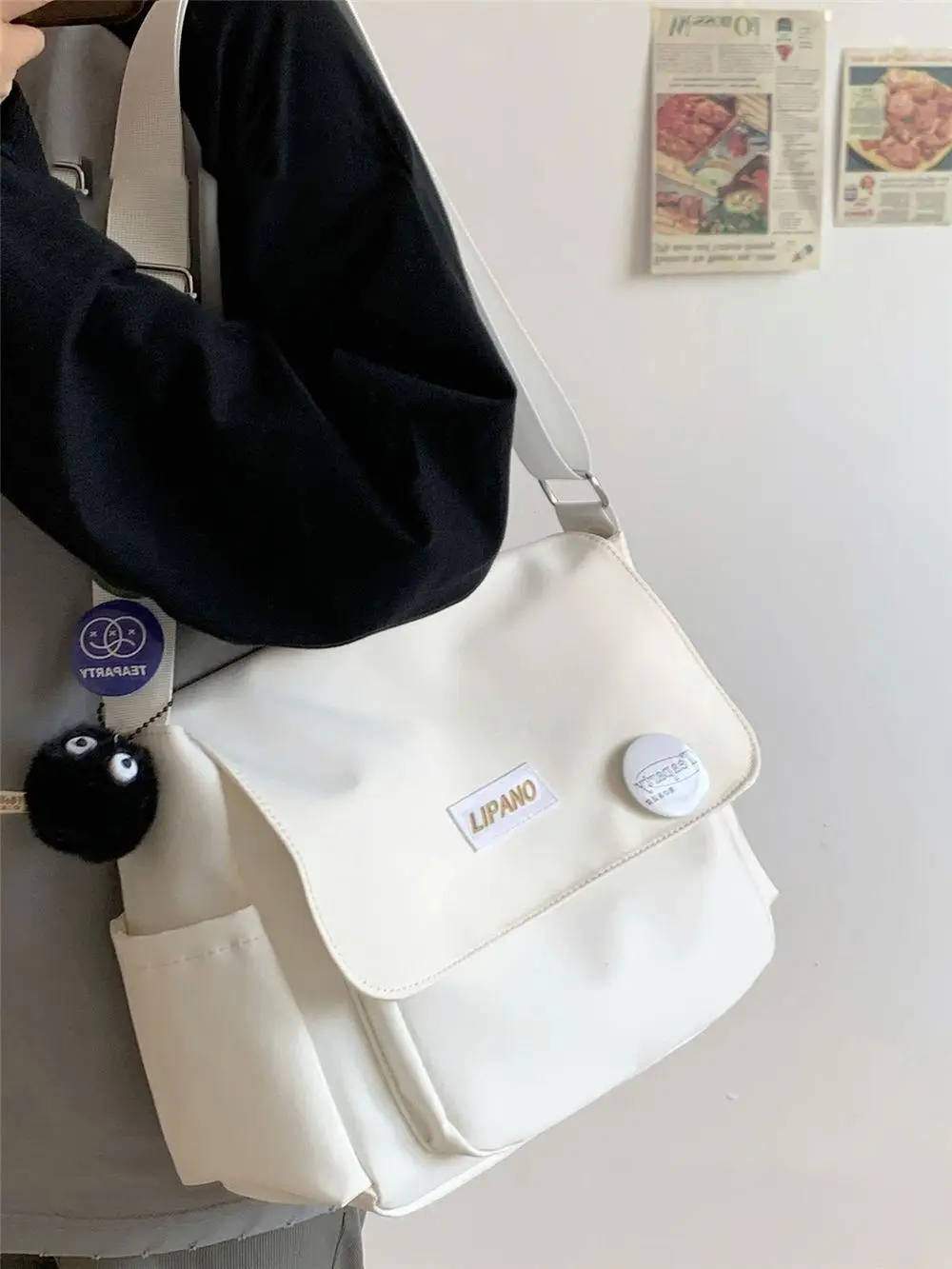 Vintage Nylon Umhängetasche, Umhängetasche mit großer Kapazität, lässige Umhängetasche mit Klappe für die Schule