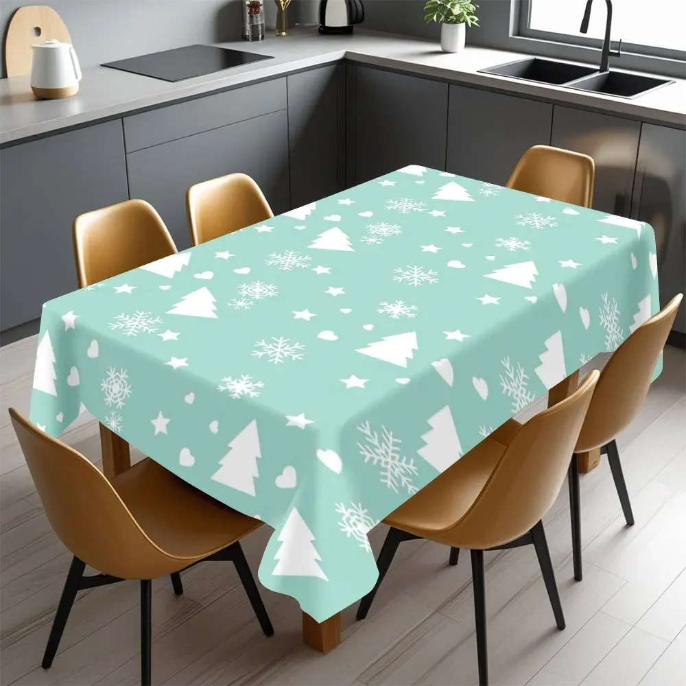 Cute Snowflake Christmas Tablecloth Spill Proof Table Cover for Dining Room Holiday Party Decor