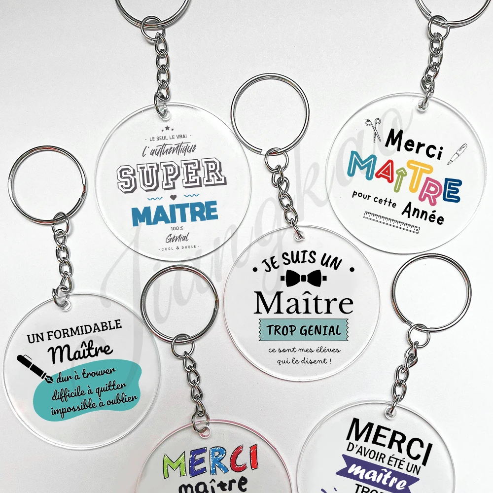 Llaveros con estampado francés Merci Super Maitre, llavero de regalo para el día del maestro, llavero acrílico, regalos de agradecimiento para graduación para el maestro