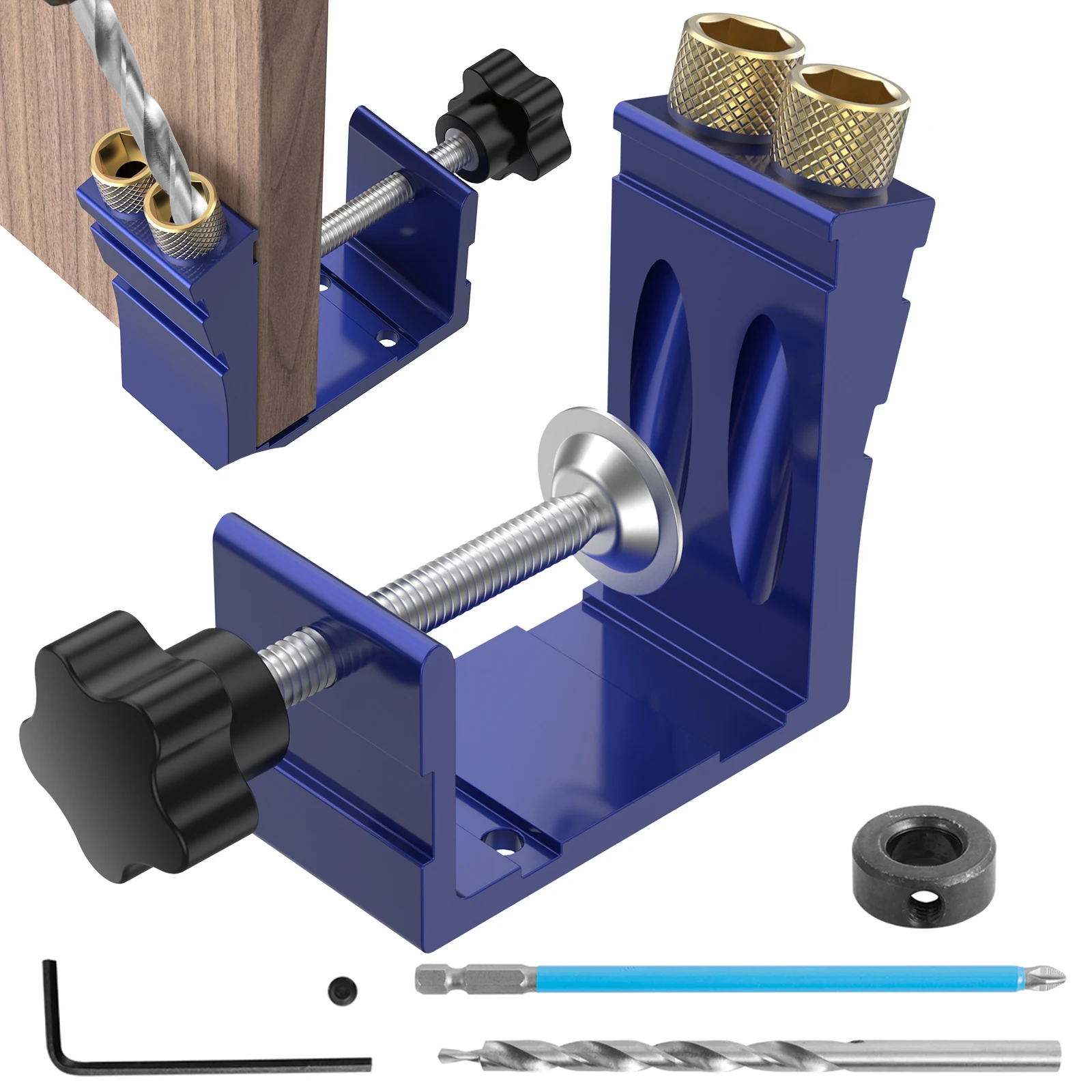 Pocket Hole Jig Adjustable Punch Locator 15 Degree Angle Hole Drill Guide Kit Drill Punch Positioner for Woodworking Tool