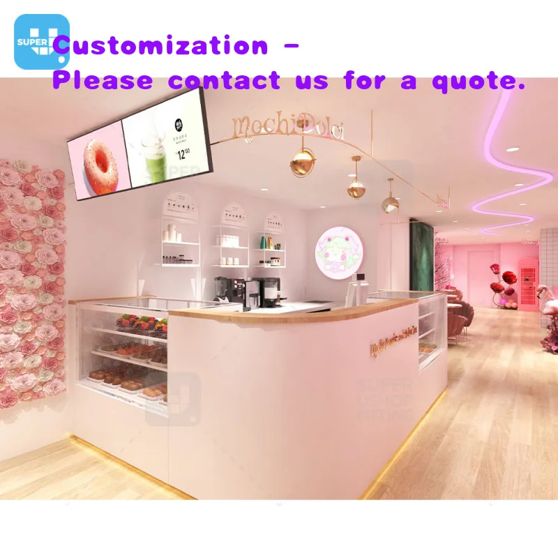 Diseño Personalizado para Tiendas de Té con Leche: Decoración Interior de Quiosco de Burbujas, Mostrador Moderno para Tienda de Té Boba, Diseño de Té Matcha