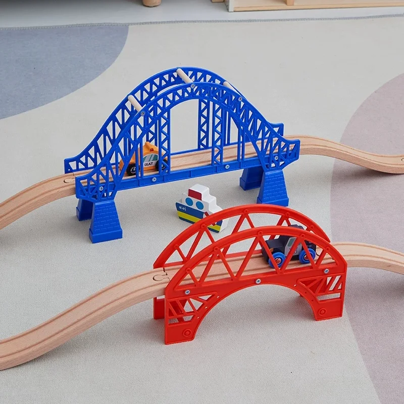 Wooden Track Accessories Beech Wood Railway Train Track Bridge Tunnel Accessoriess Track Bracket Wooden Train Track Toys