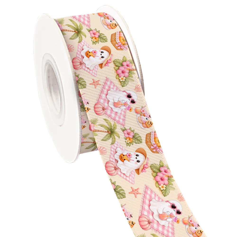 Halloween Fruit Printed Cartoon Ghost 5yards Grosgrain Ribbon for Cheer Bows DIY Girl Headwear Hair Bows Satin Ribbon