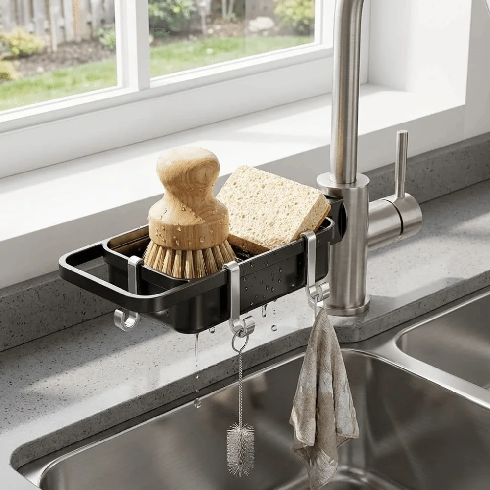 Rotatable Structure Rotatable Kitchen Faucet Mount Hollow Draining Design Practical Design Storage Basket Perfect Fit