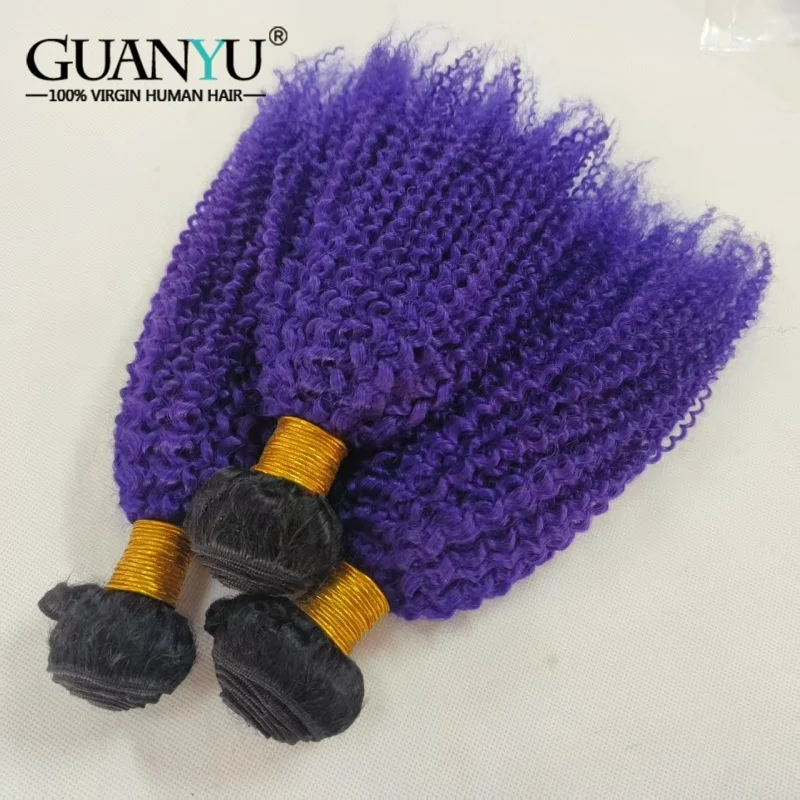 1B/Purple Kinky Curly Ombre Colored Human Hair Bundles 100% Human Hair Extensions 3/4 Bundle Deals Human Hair Weaves
