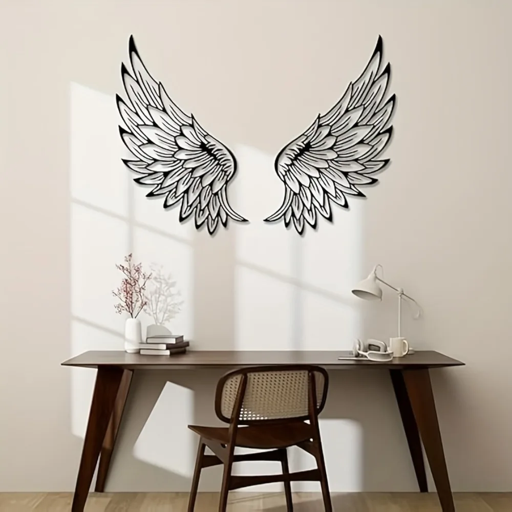 CIFBUY Metal Wall Art,2D Flat Laser Cut Elegant Angel Wings Iron Hanging Sculpture,Rustproof Powder‑Coated Wall Decor
