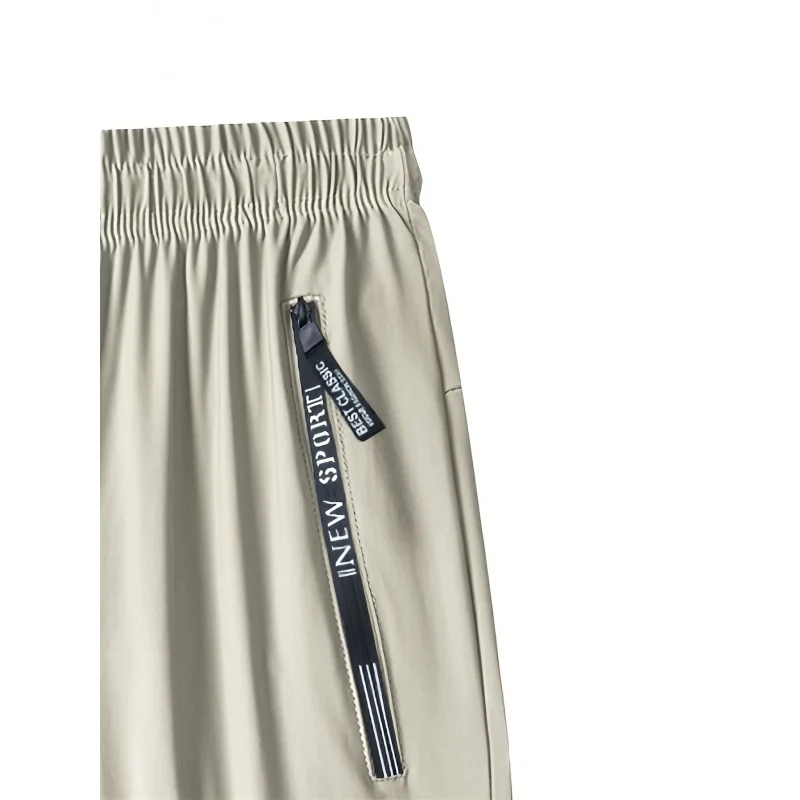 Men's Ice Silk Trousers With High Elasticity And Comfortable Zipper Pockets Casual Training Sports Trousers Sweatpants Man Gift image 4