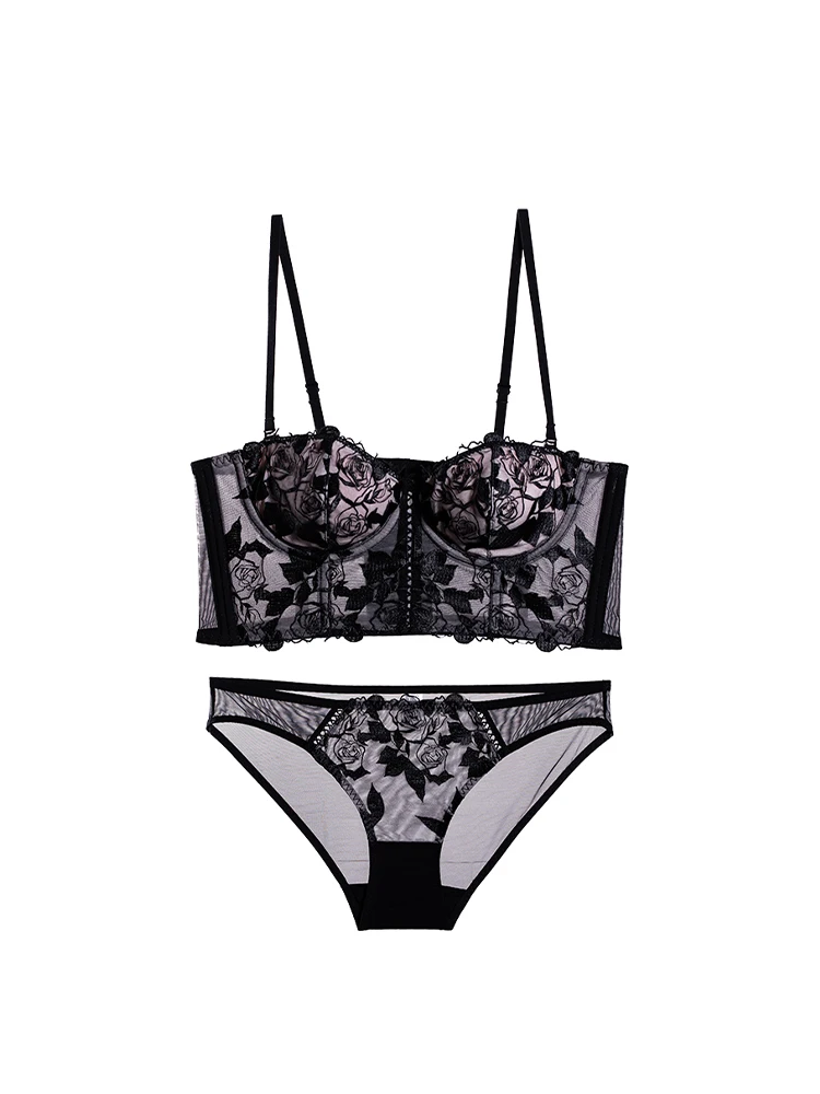 Conjunto de sujetador de encaje de 2 piezas para mujer, conjunto de ropa interior con aros y bragas con liga, tangas de malla sexis, conjunto de lencería, ropa nueva