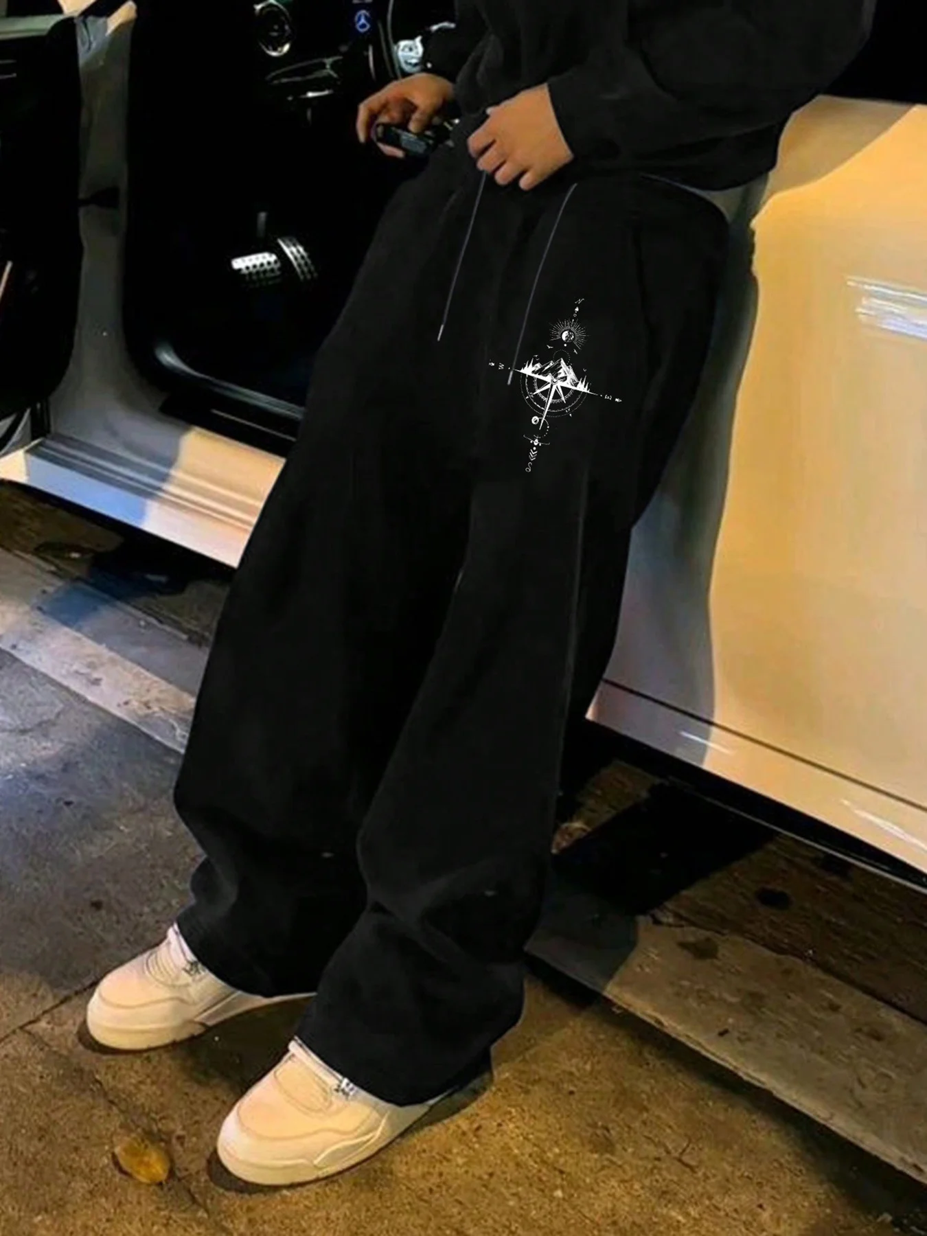 Men's Trendy Print Straight Sweatpants Loose Casual Sports Trousers S-3XL